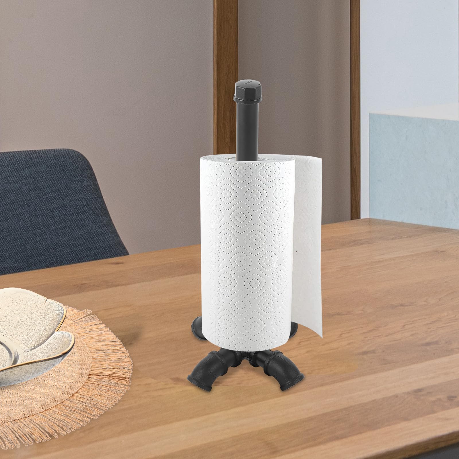 Portarrollos de Papel de Hierro Negro, de Sobremesa para Cocina