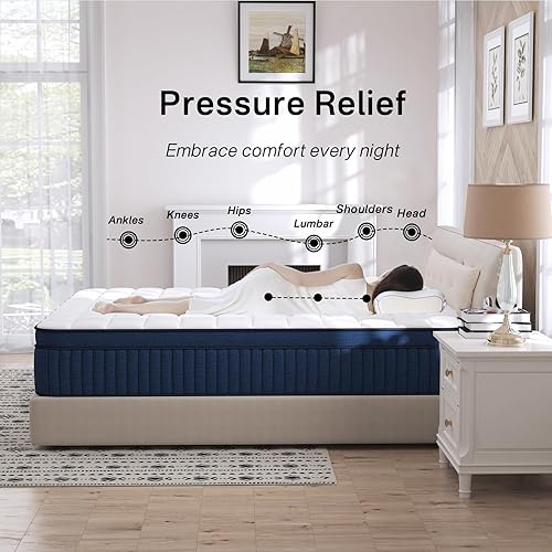 Miniatura 2 de Colchón tamaño King, colchón King de 12 pulgadas en una caja, resortes de bolsillo de felpa media y espuma viscoelástica de gel para una comodidad