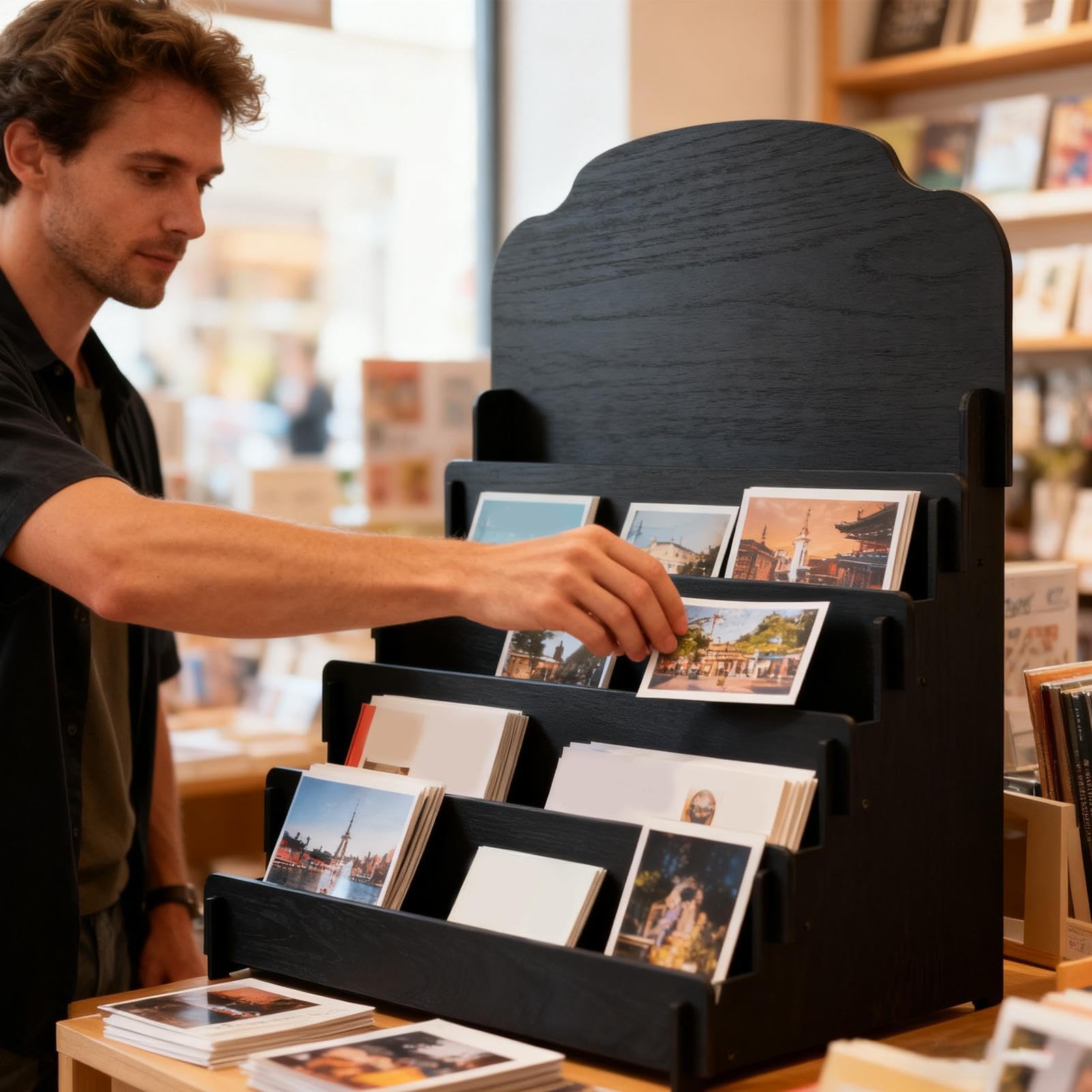 Postkarten Display 4-stöckiger Holzständer