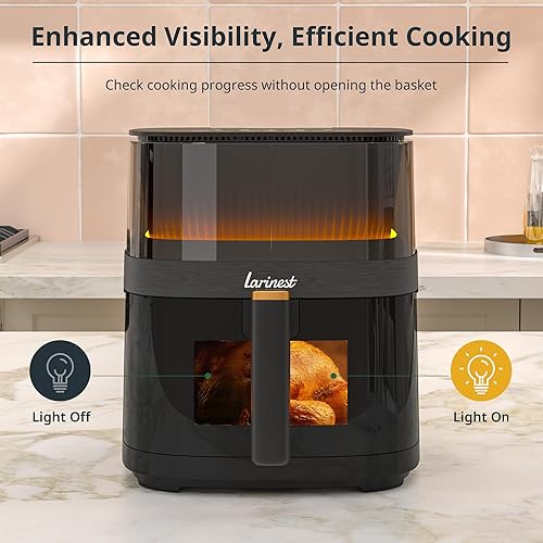Miniatura 8 de Larinest Freidora de aire de 5.3 cuartos de galón, freidora de aire de tamaño familiar, atomizador de agua, 10 ajustes preestablecidos de cocción