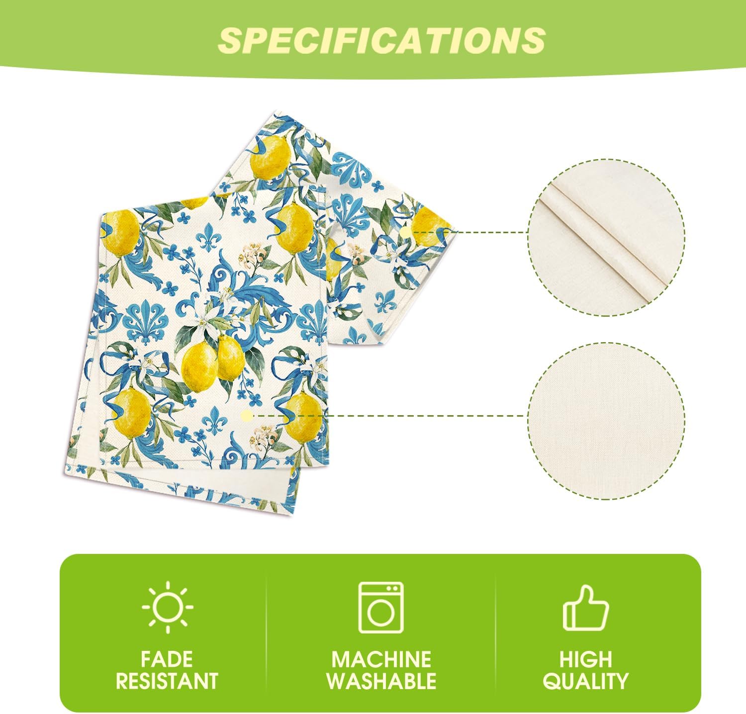 Artoid Mode Blue Lemon Iris Spring Place Mats 12x18 Inch Set of 4 and Table Runner 13x72 Inch