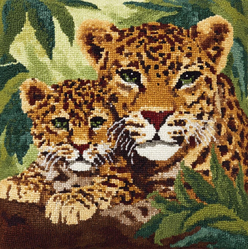 AxiangziK Latch Hook Pillow Cushion Cover Kit,Leopard Mother and cub