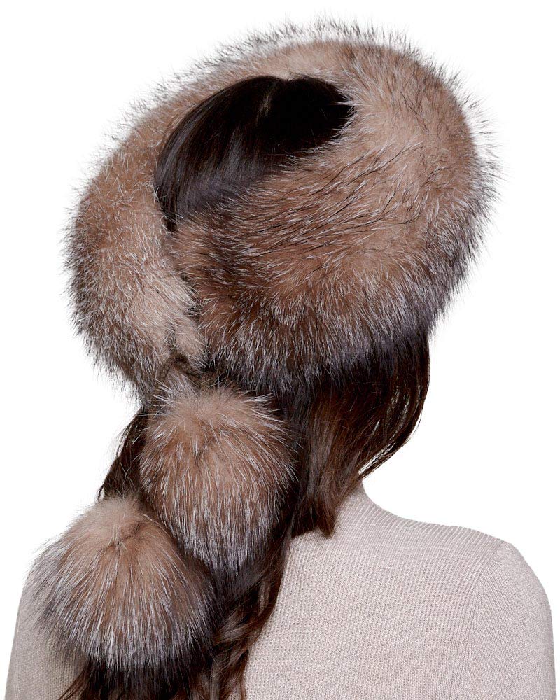 frr Crystal Fox Fur Headband with Pom Poms