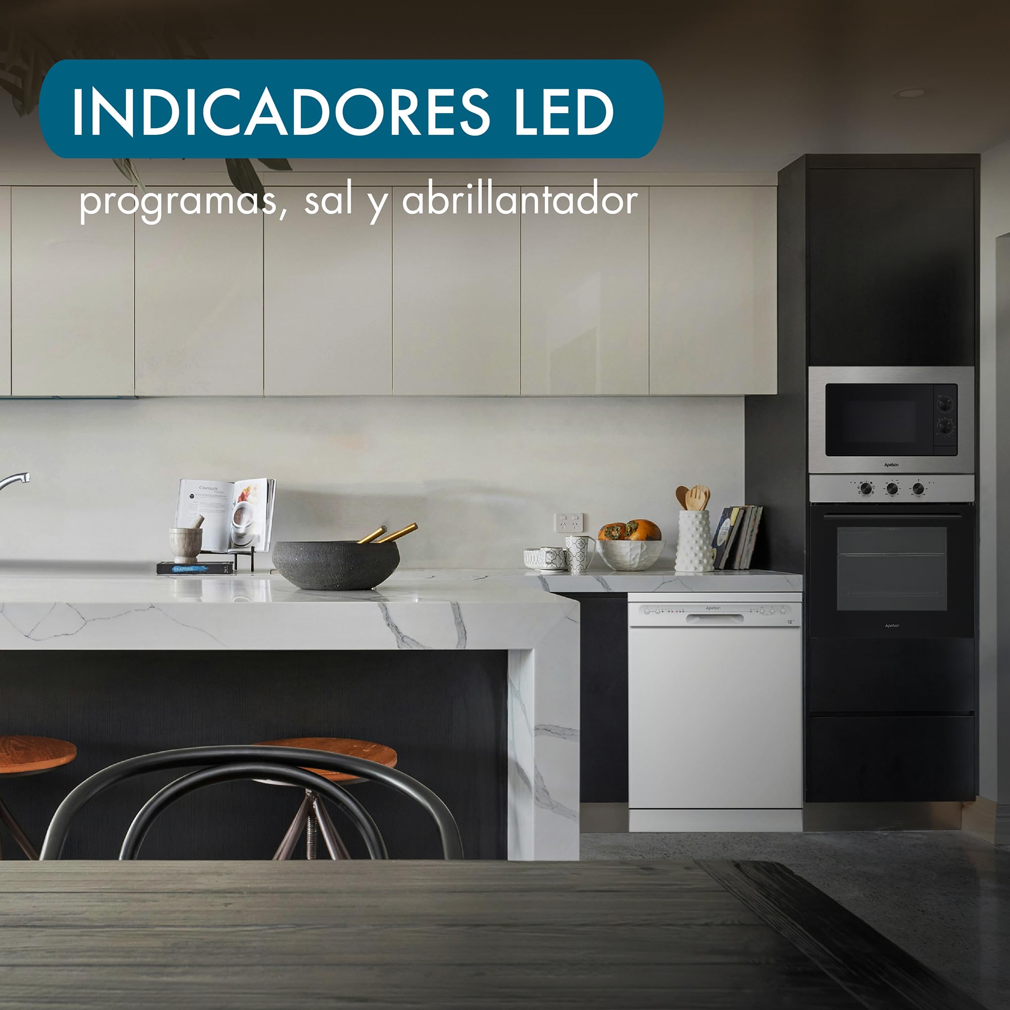 Apelson Lavavajillas Libre Instalación ALV-6000 WH, 60cm 12 Cubiertos, 4 Programas, Express 90’ y Rápido 30’, Media Carga, Programación Diferida 3-9 h, Smart Inox
