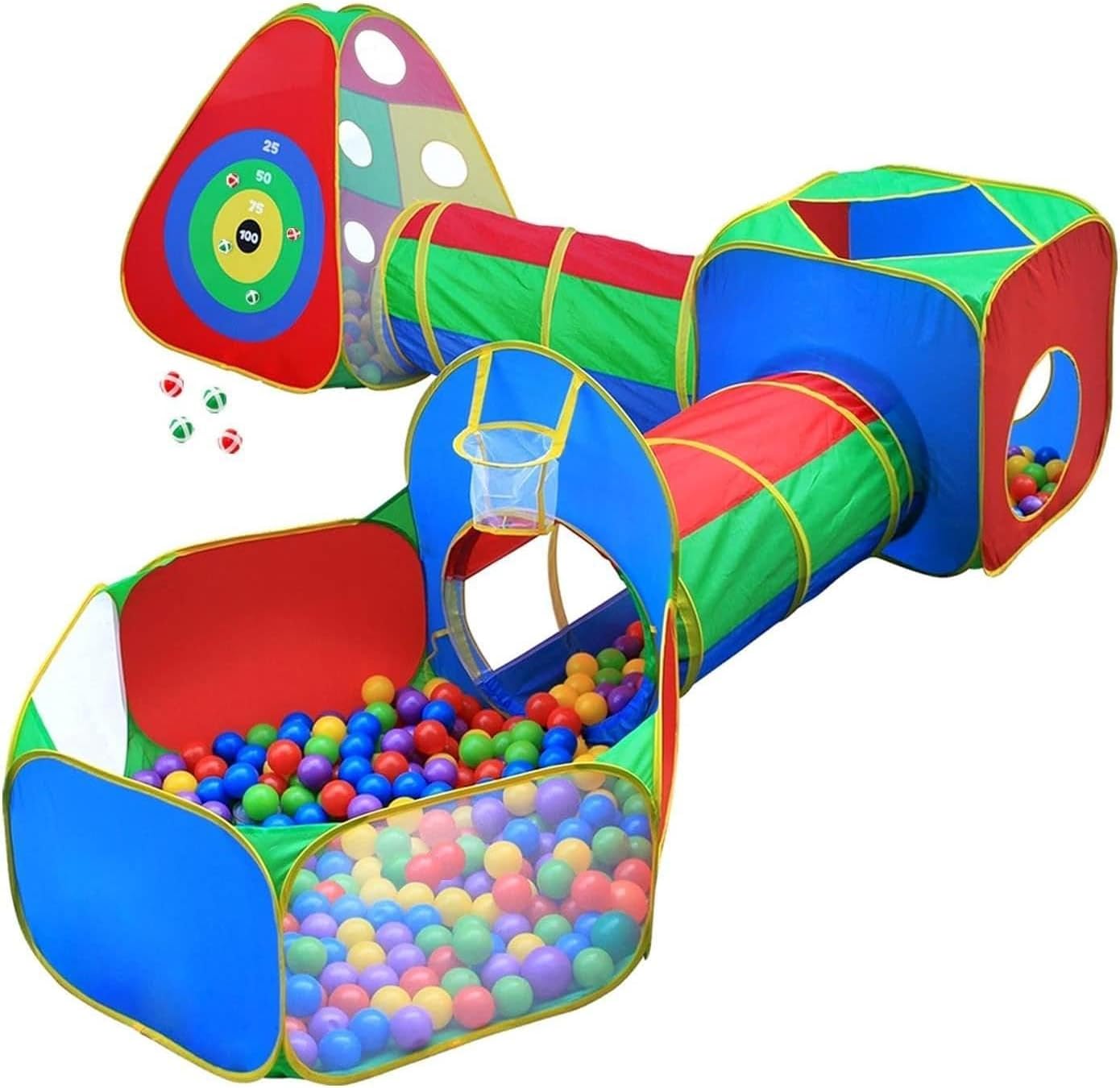 Play Tent, Crawl Tunnel, Ball Pit - 5-in-1 Pop-Up Play Set with 2 Tunnels & 2 Tents, Indoor Outdoor Use for Ages 3 Years+