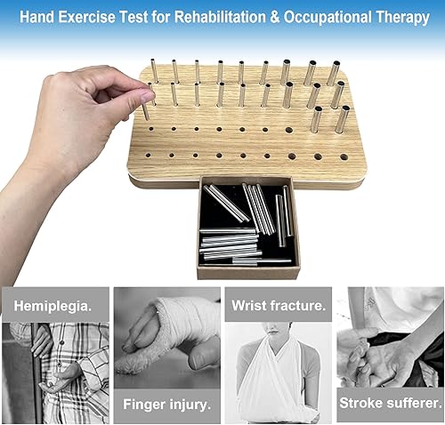 Miniatura 2 de Tablero de clavijas de madera de 36 agujeros para destreza de los dedos, tablero de clavijas de terapia de mano con 3 clavijas redondas de