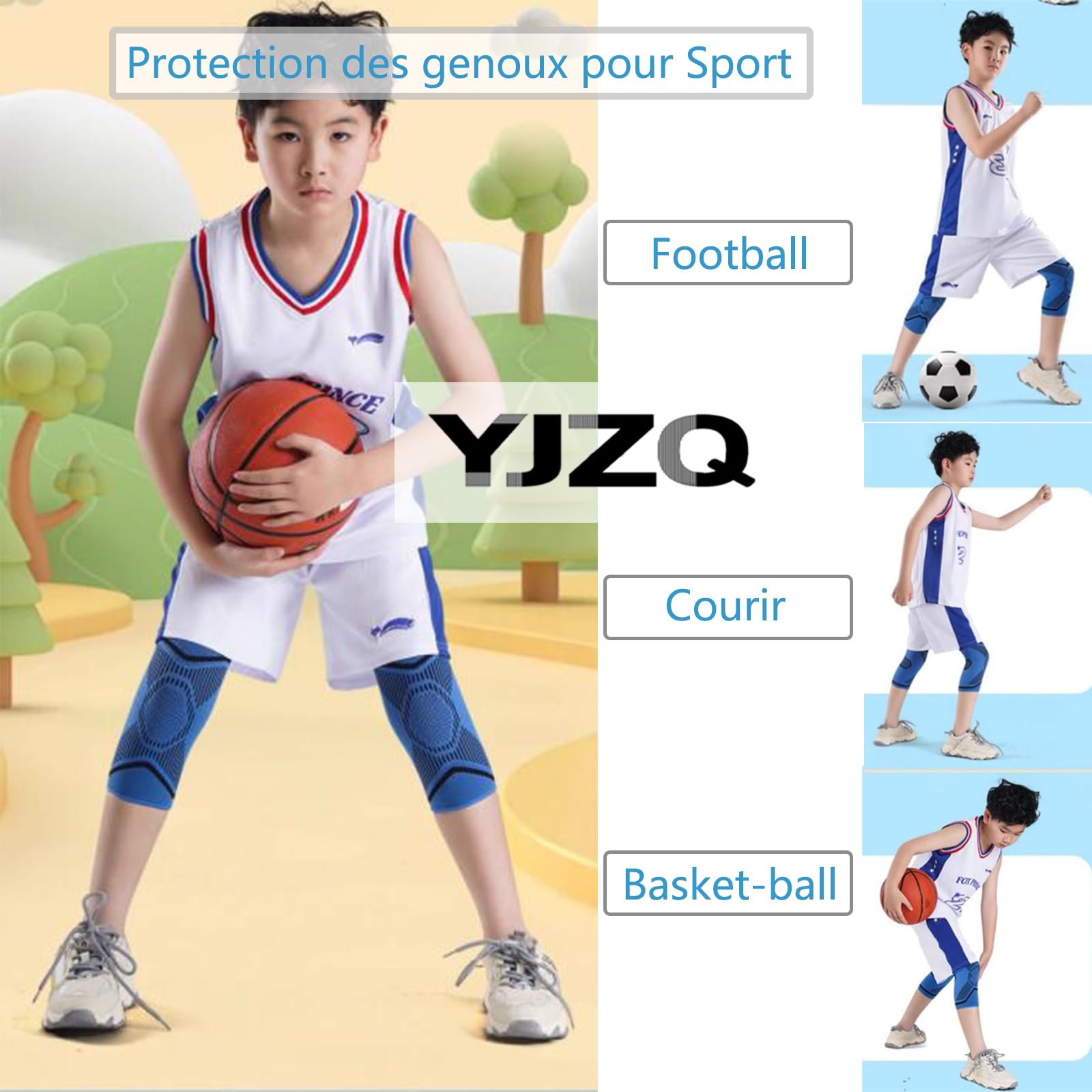 YJZQ Genouillères pour Garçon Genouillères Tissu Respirant Protège-genou Antichoc pour basket-ball Scooter Vélo Protège Genoux Sport Cyclisme pour Enfant M-5-12 Ans