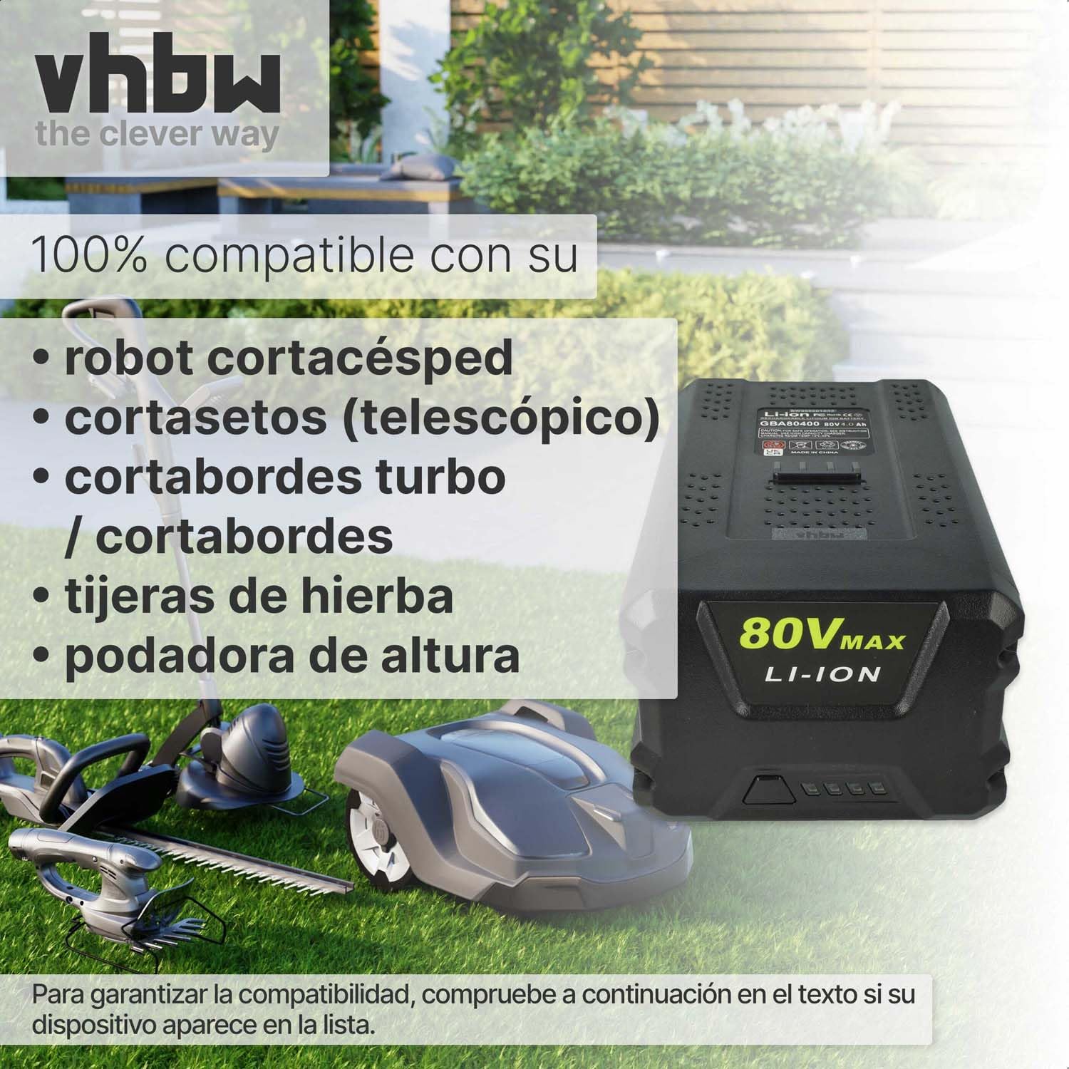 vhbw 1x Batería reemplaza Greenworks 80V MAX, GBA80200, G80B4, G80B2 para Herramientas de jardín 4000mAh 80V Li-Ion