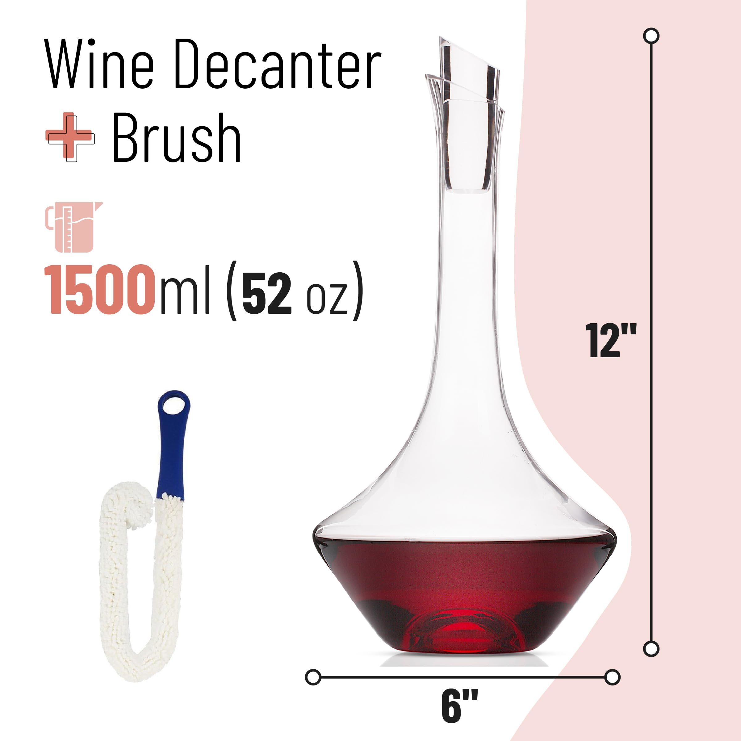 BTaT- Decantador de vino con tapón, decantador de vino con tapa, decantador de vino tinto, juego de decantador de jarra de vino para vino, decantador para respirador de vino, decantador de vino