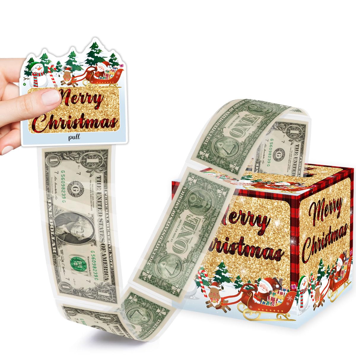 Christmas Surprise Money Pull Box for Cash Gift, Surprise Gifts for Women Men, Fun Christmas Party Decorations, Cute Santa Claus Decoration Surprise
