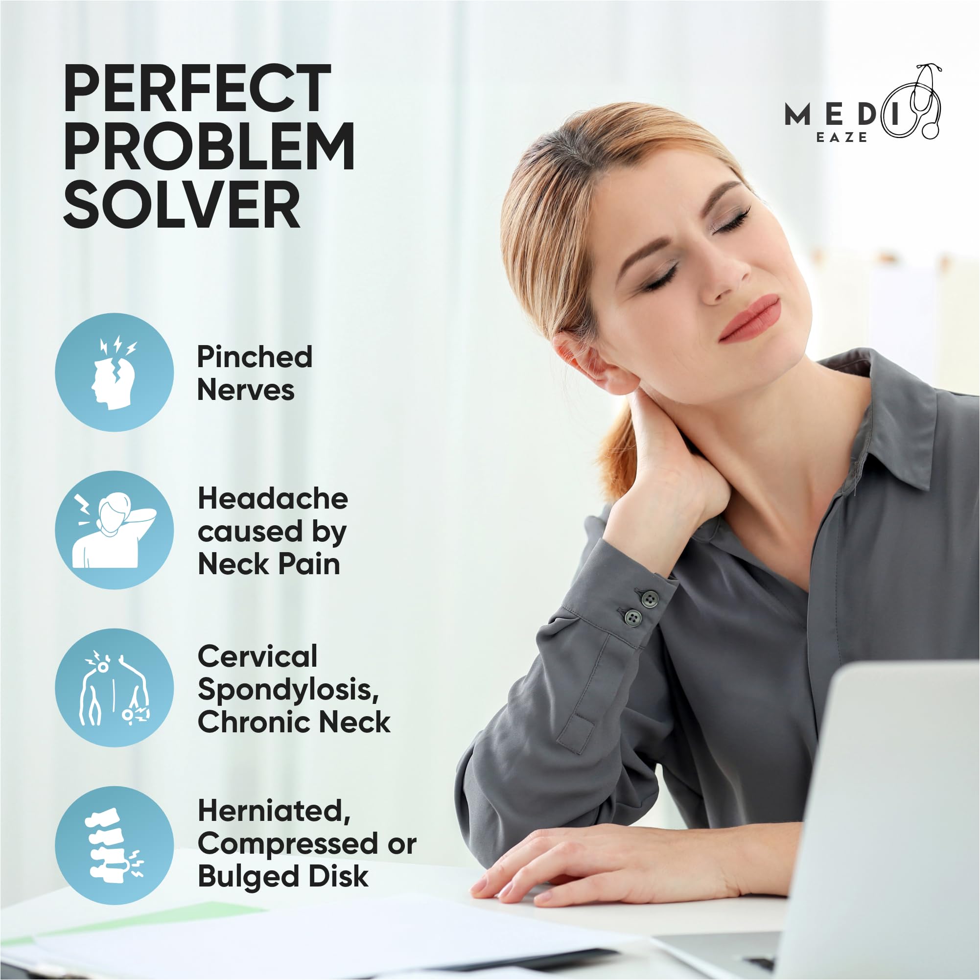 Medi Eaze Neck Traction Device - Cervical Spine Stretcher, Neck Pain Relief, Adjustable Neck Traction, Home Medical, Portable Neck Traction, Neck Stretcher Cervical Traction, Neck Tension Reliever