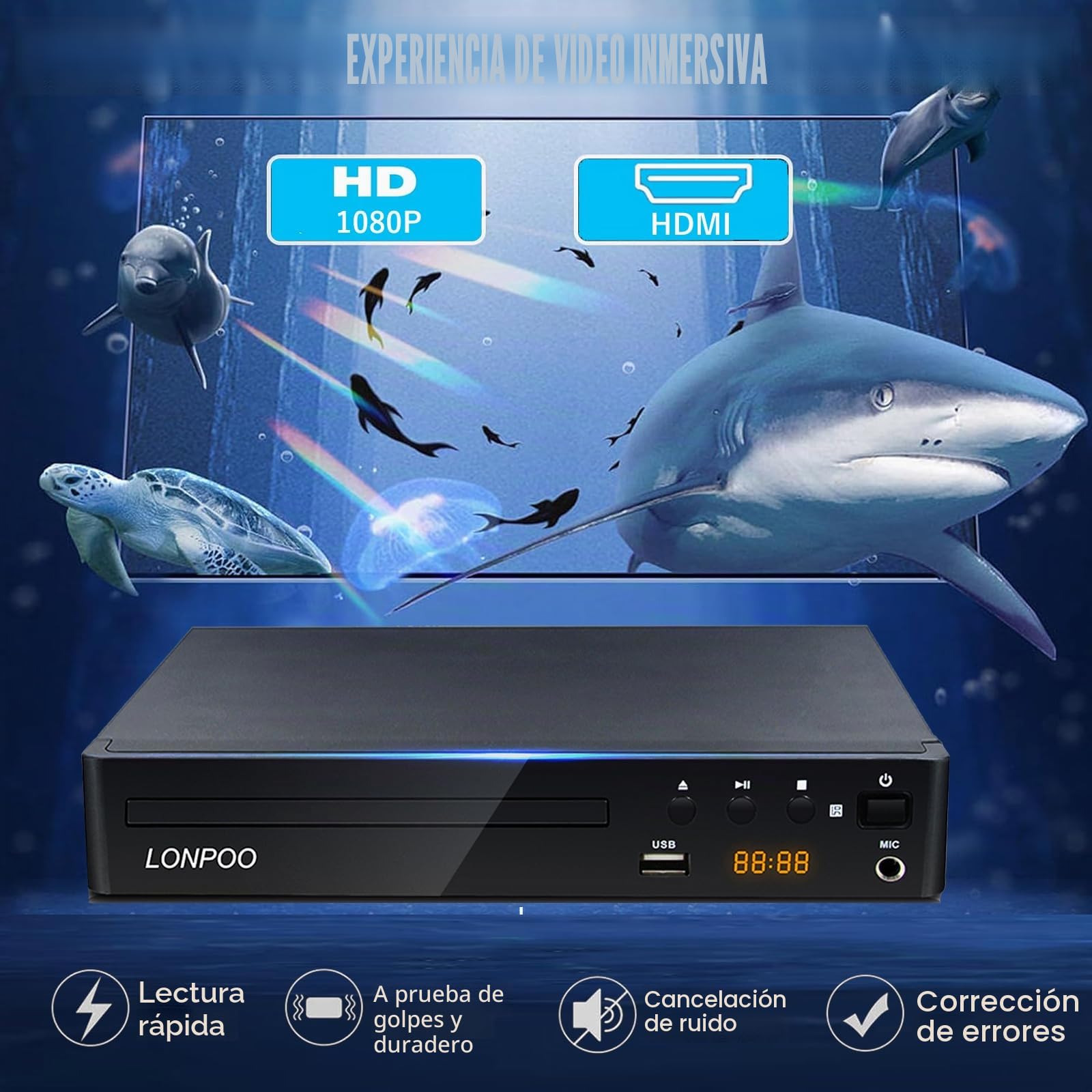 Compacto Reproductor DVD para TV - (HD 1080P escalado Lectore de DVD CD, Salida HDMI/AV/Coxical, Entrada USB, Mic Porta, MP3, Cable HDMI & AV Incluido (LP-099)
