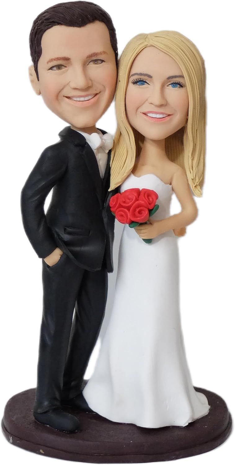 Custom Bobblehead figurine, Groom and Bride Fully Customizable With Polymer Clay Wedding Cake Topper,Wedding Couple dolls,Personalized Sculpture,Holiday Gifts, Wedding Anniversary Bobblehead
