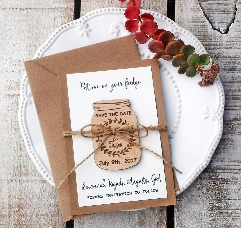 Wedding Wood Mason Jar Save-the-Date Magnet, Mason Jar Wood Magnet, Wooden Magnet, Save The Date Magnet, Wooden Save The Date Magnet, Rustic Save The Date
