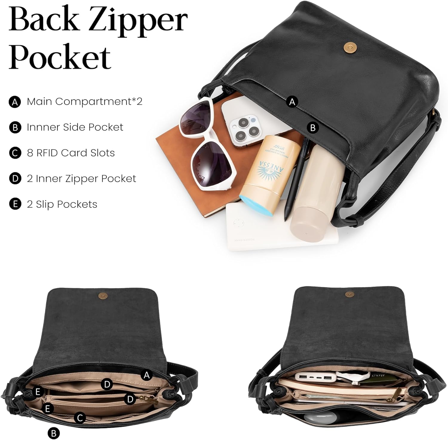 befen Vintage Leather Crossbody Bag for Women Genuine Leather Purse with Multi-Pockets Medium RFID Shoulder Handbag