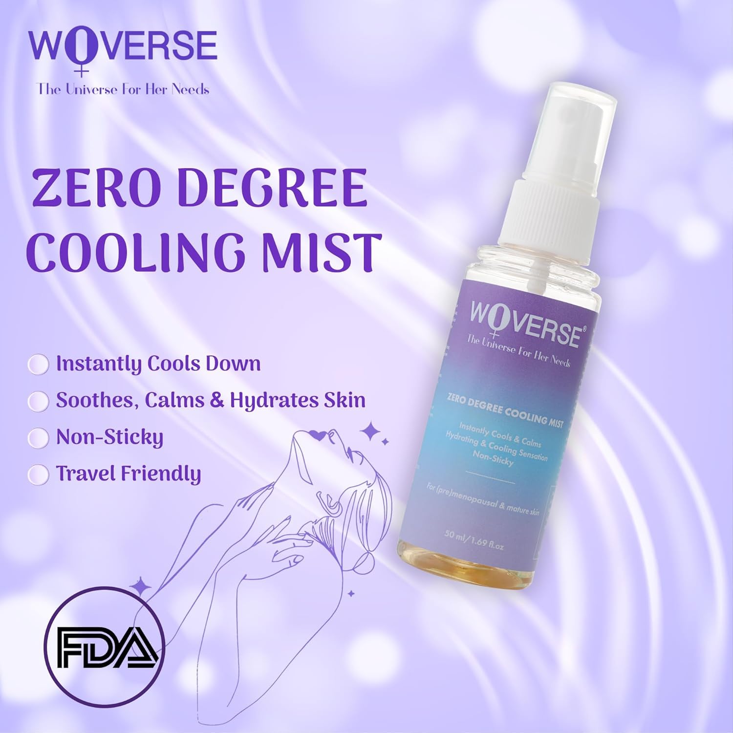 Intimate hygiene cooling mist | Zero Degree Cooling Mist, Instant Cooling & Hydrating Spray for Hot Flashes, Premenopausal & Mature Skin, Non-Sticky, 50ml