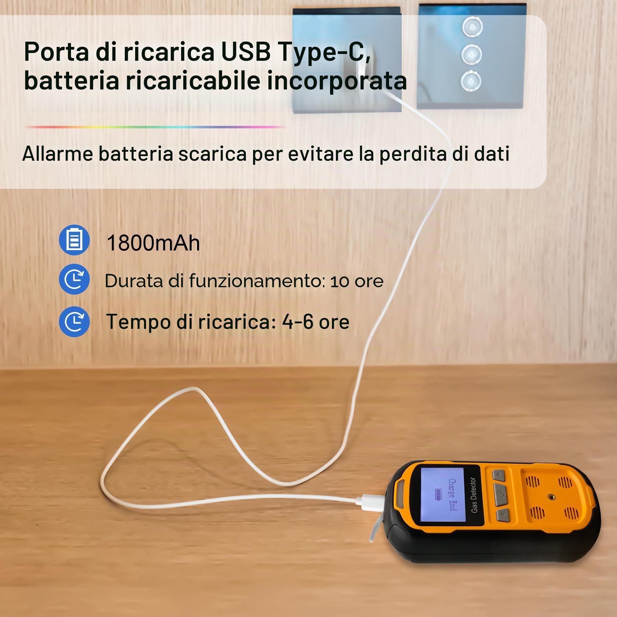 Rilevatore di perdite di gas per H2S CO O2 e LEL, rilevatore di gas portatile multi con allarmi acustici, visivi e a vibrazione, misuratore di gas 4 in 1, display digitale LCD (arancione)