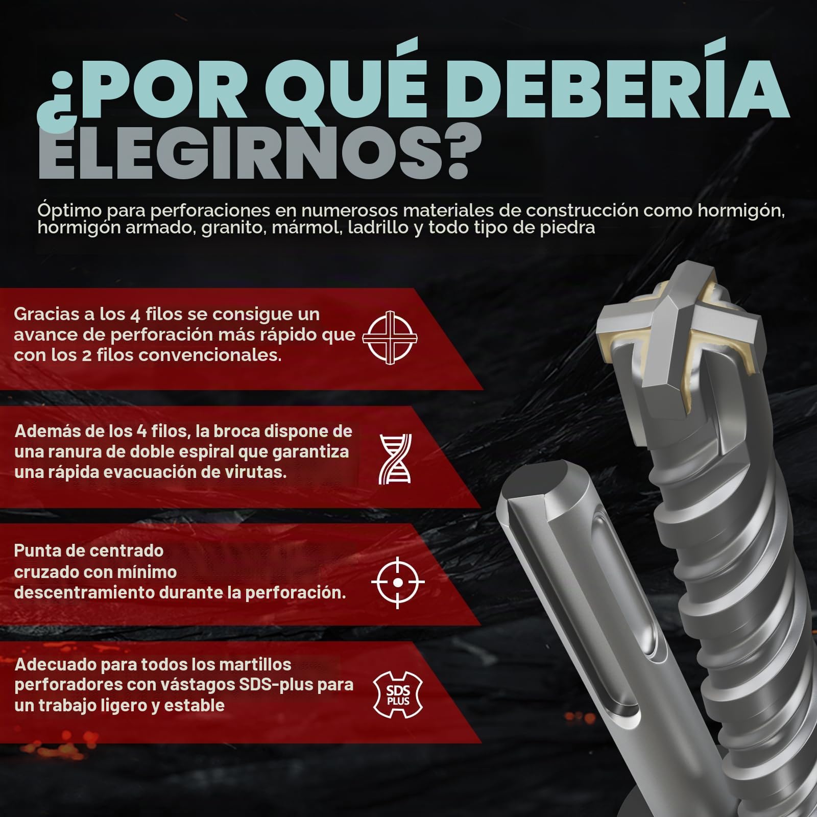 CSOOM - Broca SDS Plus 25 x 1000 mm, profesional, ideal para perforar piedra, hormigón, piedra natural, pared de ladrillo
