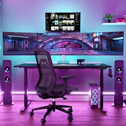 Miniatura 2 de Ergotech Escritorio eléctrico ajustable de pie para el hogar u oficina, escritorio laminado negro con base blanca, 50 pulgadas x 26 pulgadas