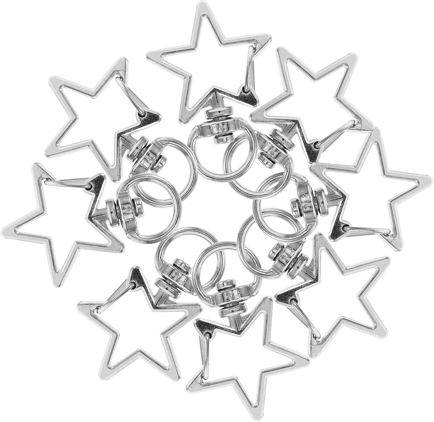 50pcs Star Shaped Zinc Alloy Keychain Silver Holder for Keys and Bags