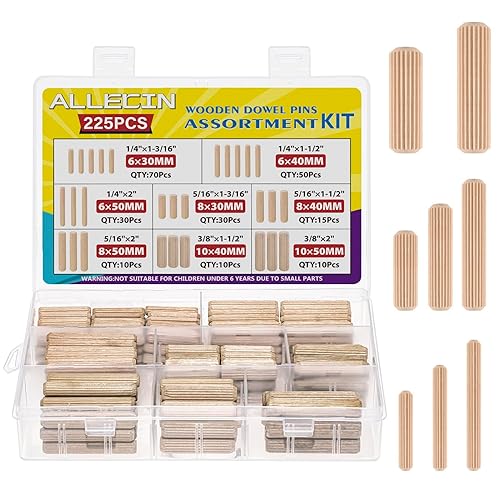8 Values Wood Dowels Kit 1/4 3/8 5/16 Inch Fluted