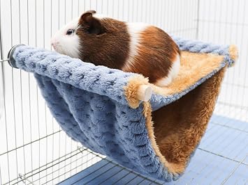 Fleece Winter Warm Rat Hammock, Double Layer Hanging Birds Nest Bed with Warm Fleece, Bird Cage Stand Perch, Hideaway Cave Tent, Sleep Bed Cage Accessories for Rat, Guinea Pig, Chinchilla Blue