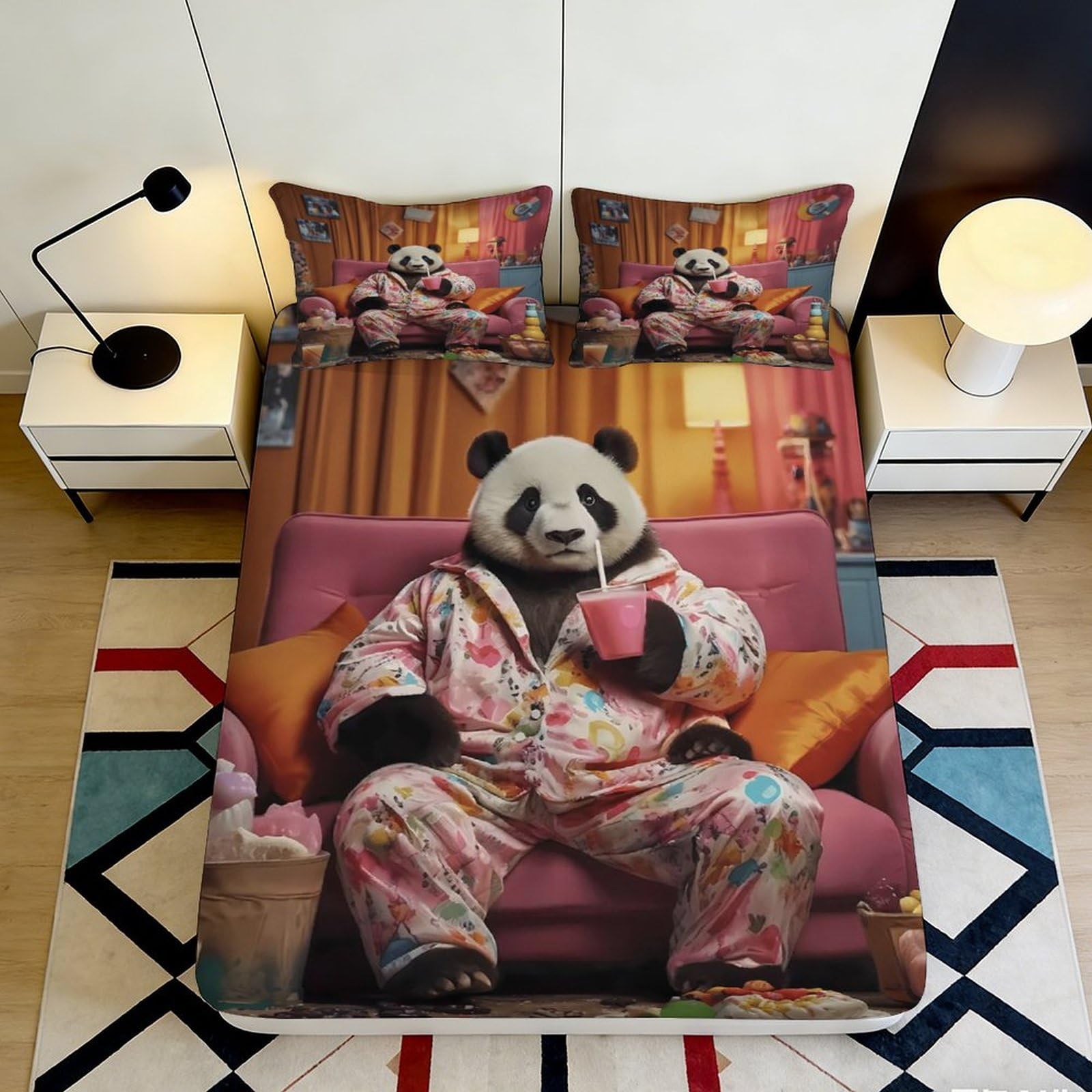 Dhbaneiok Style-7 3D Printed Panda Lounge Fitted Sheet Microfiber Soft Cozy Animal Cartoon Bed Cover For Bedroom Dorm Decor 90X200x25cm