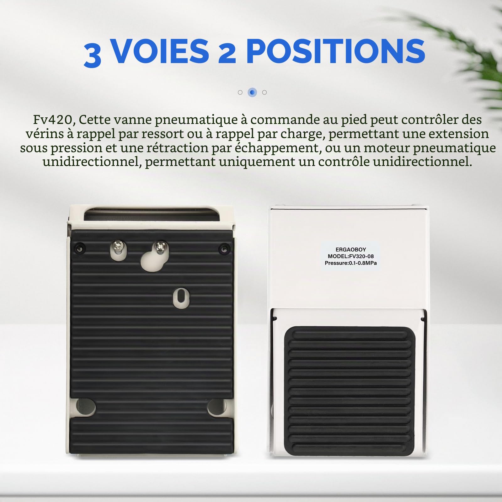 Kit de vanne à pédale pneumatique, 1/4" BSP 3 voies 2 positions filetée en caoutchouc antidérapante avec contrôle de pression FV320 et raccords 6 mm