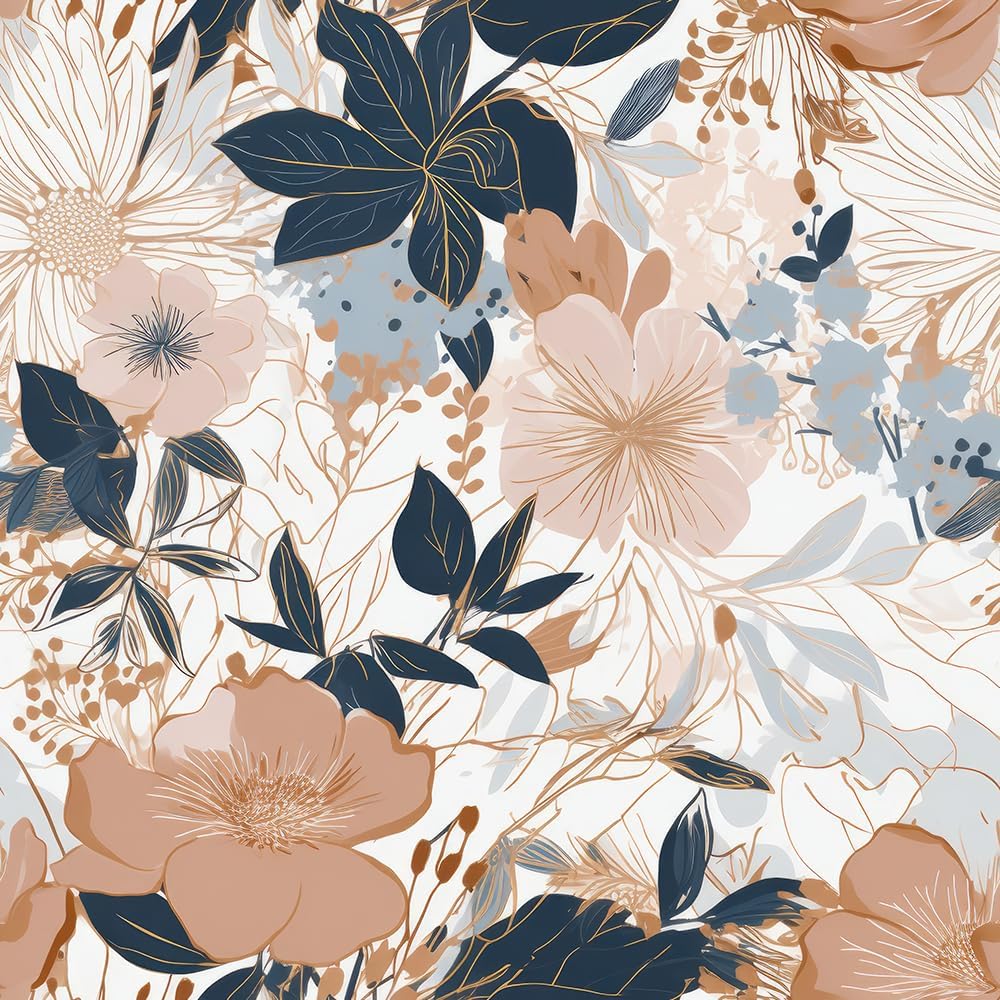 MuralPeel Modern Brown Navy Flower Plants Vintage Peel and Stick Wallpaper Self Adhesive Removable Easy Peel Off Stick on Wall Paper for Bedroom Cabinet Renter