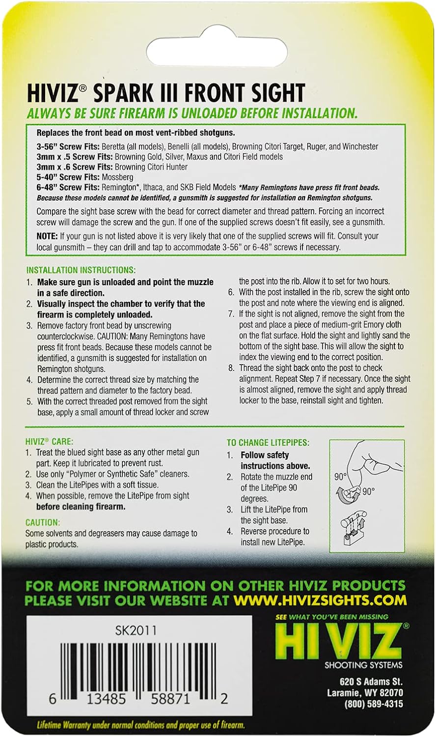 HIVIZ Spark III Shotgun Front Rifle Sight Replacement,Green, Red, and White : Bead Sight : Sports & Outdoors