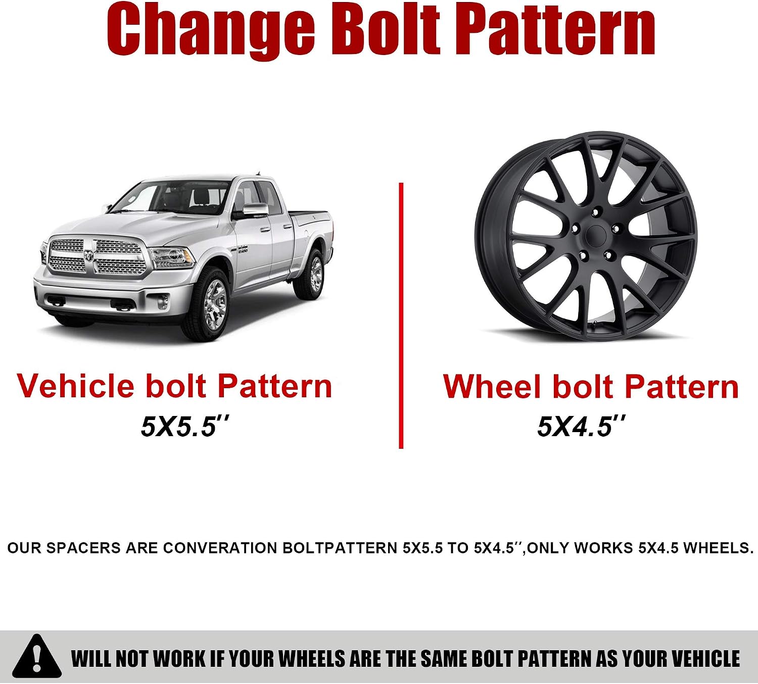Richeer Compatible with 4pcs 1.25 inch Wheel Adapters Spacers 5x5.5 to 5x4.5 (5x139.7mm to 5x114.3mm) (Changes Bolt Pattern) 32mm Spacers 12x1.5 Studs
