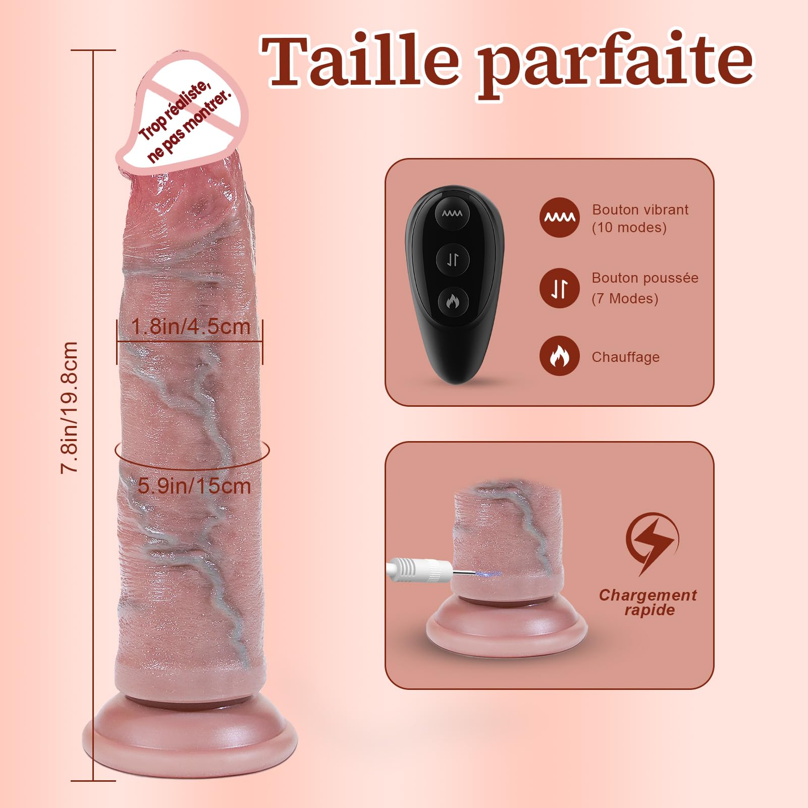 Godemichets Sex Toýs Femme Homme Vibromasseur - Gode Vibro-masseur va et vient xxl Réaliste Large, Sextoys Couple Plug Anal Débutante avec Vibration Poussée Chaleur, Sextoy God Dildo Anale Godemichés