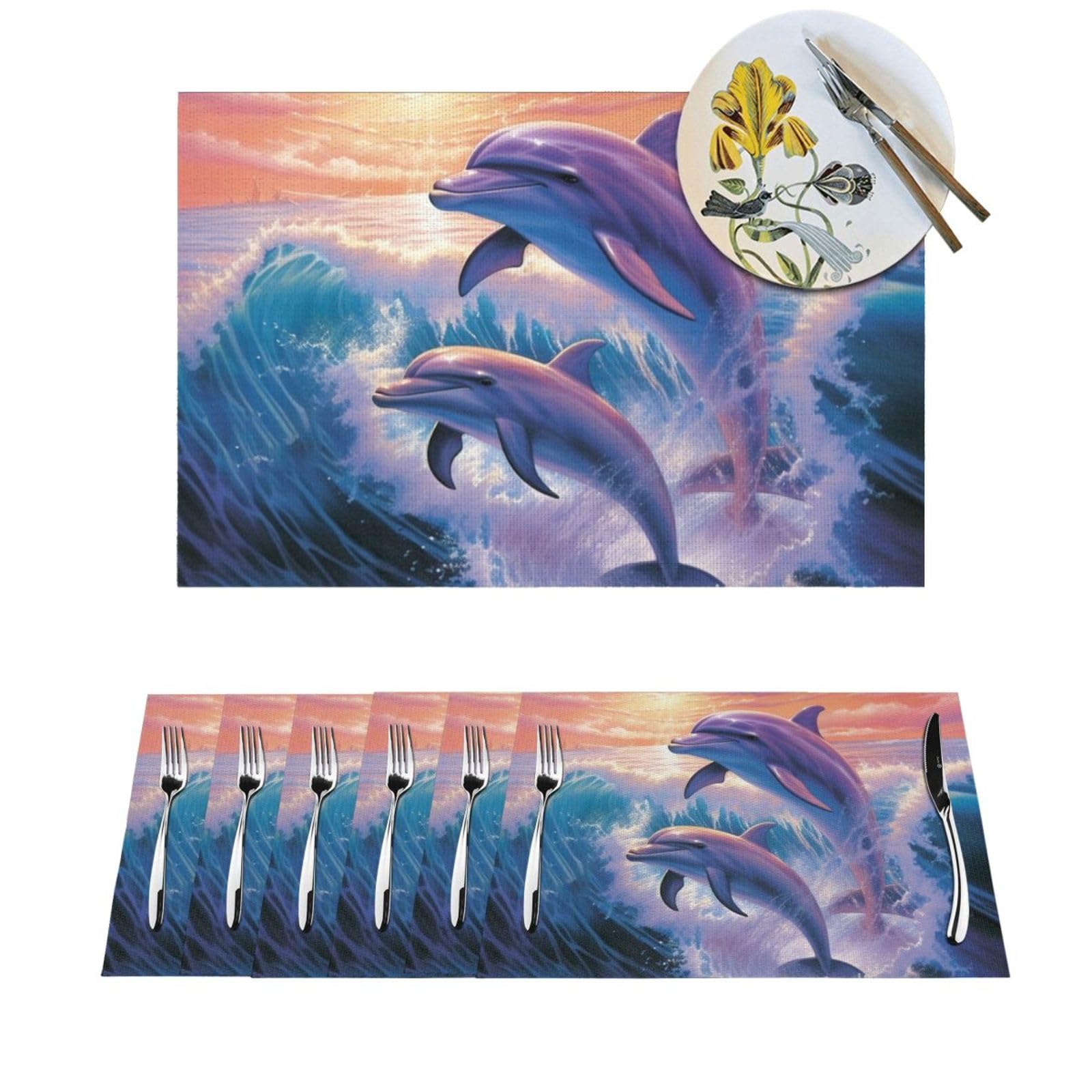 Sets de table tissés PVC isolants et lavables motif dauphin pour protéger votre table