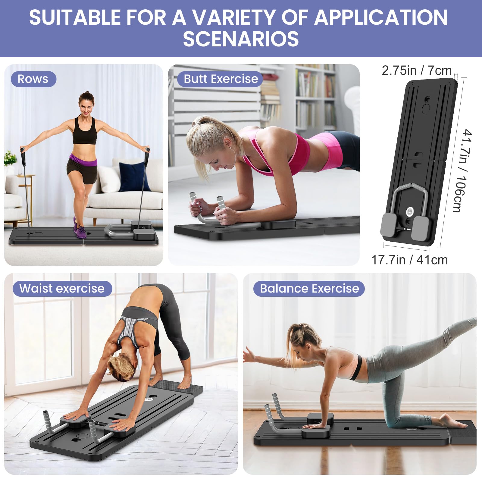 Pilates Reformer, 5 in 1 Machine de Réformateur de Pilates avec Compteur LED, Rouleau à Rebond Automatique, Planche d'exercice Multifonction, Pliable et Compact, pour Exercices à Domicile