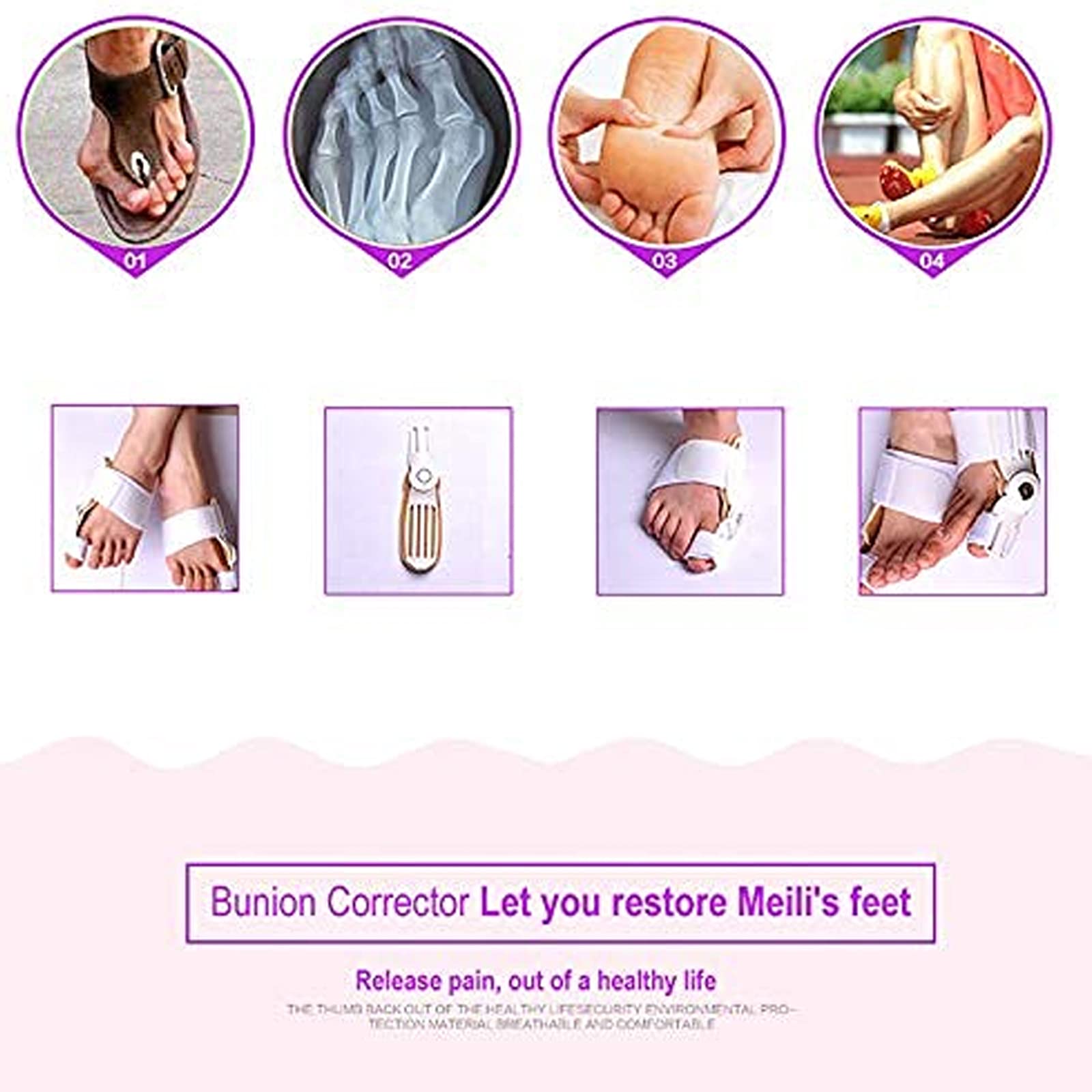 Corrector de juanetes Férula ortopédica para juanetes Alivio del Dolor Hallux Valgus no quirúrgico Metal Duradero No se deforma fácilmente Soporte de día y Noche para Adultos