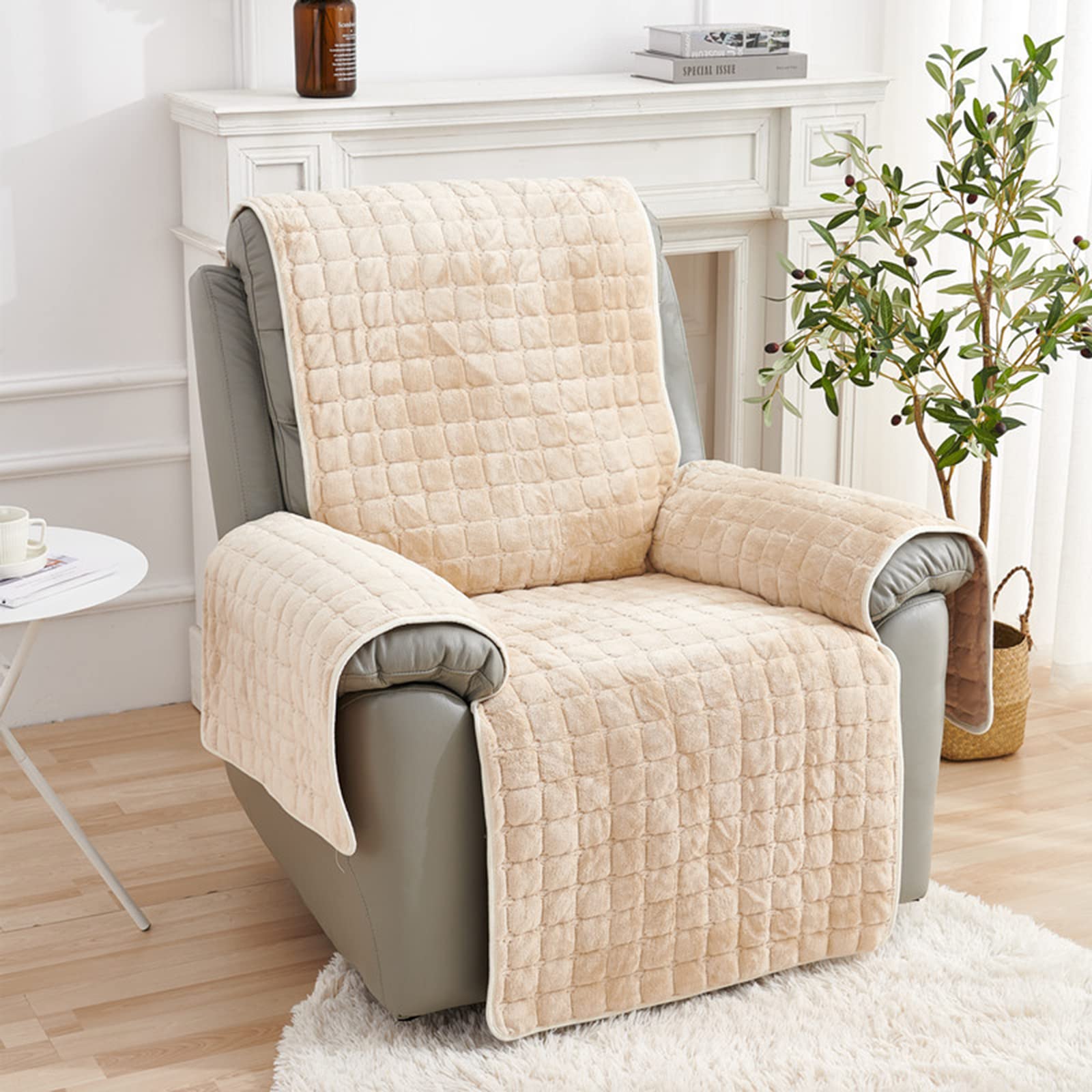 Funda Para Sofá Reclinable Con Correas Elásticas, Terciopelo Felpa Funda De Silla Para Sillones, Suaves Protector De Muebles Para Sillones Reclinables-gris oscuro-53x190 cm (20,9x74,8 pulgadas)