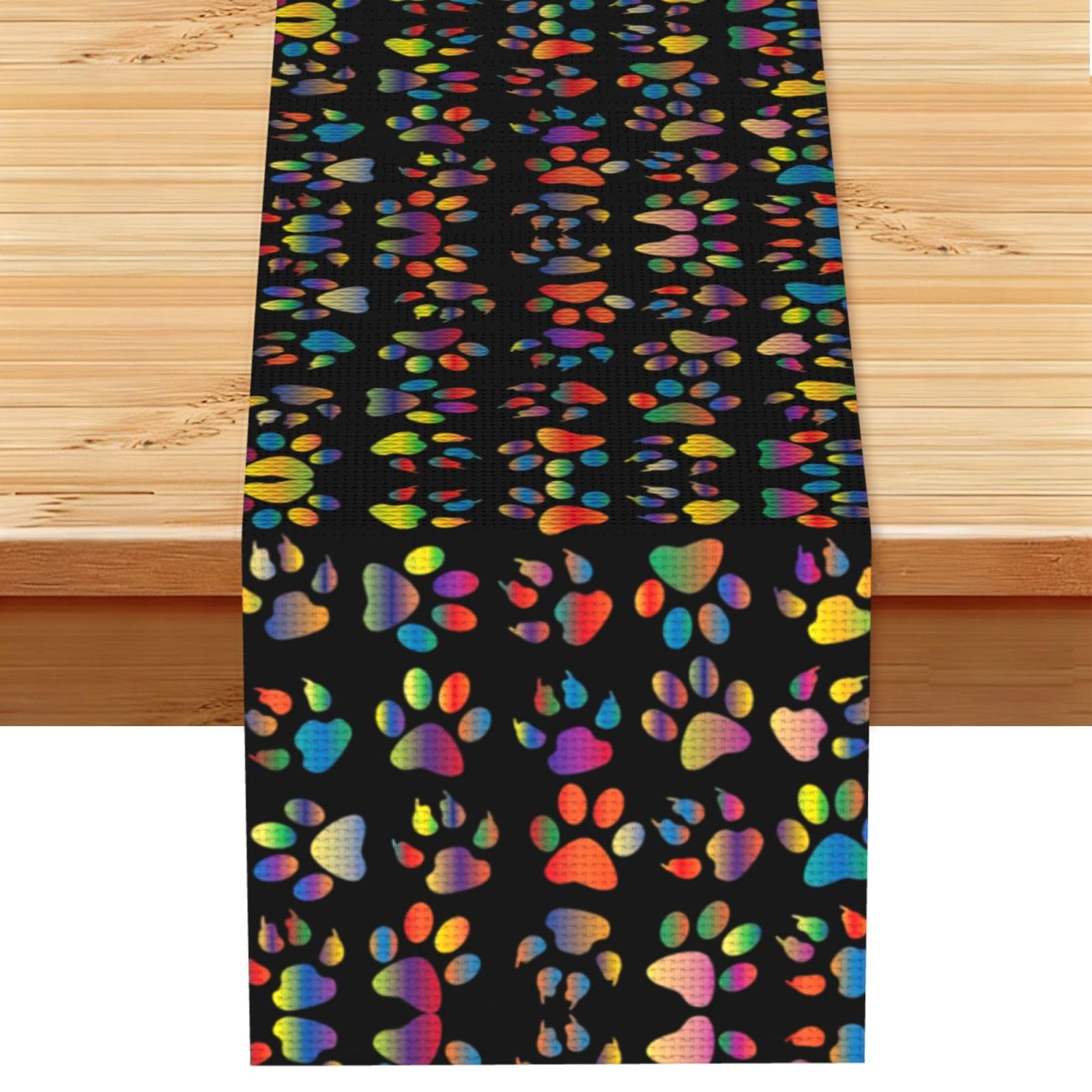 colorful dog paw Printed Dining Table Runner 13x72 Inch, Non-Fading Decor for Kitchen Dresser Fireplace Mantel