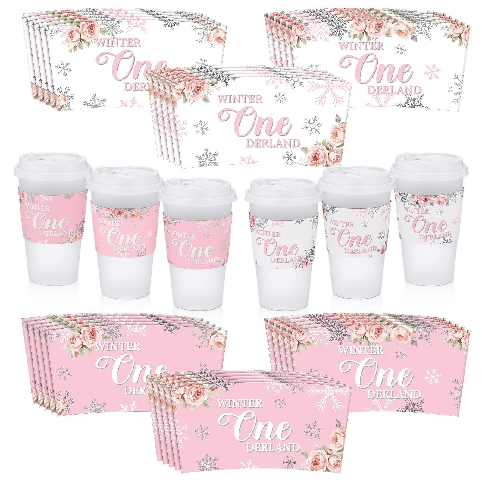 Manchons jetables café d'hiver Lincia rose pour premier anniversaire et fête prénatale x30