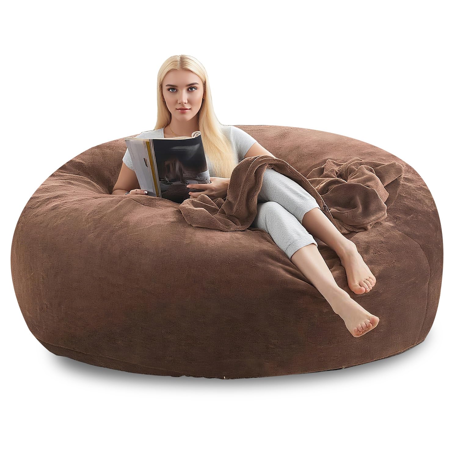 6FT，Oversized Bean Bag Chair，Bean Bag with Filler Included，Memory Foam Chair，Jumbo Bean Bag，Removable and Washable Flannel Cover, Suitable for Lounge Chairs in bedrooms (Coffee Color, 6 Foot)
