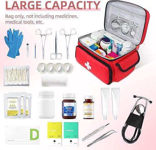 Miniatura 4 de Bolsa de primeros auxilios vacía Caja de almacenamiento de kit de primeros auxilios 12 x 9 x 7 pulgadas, bolsa médica para el hogar, bolsa de