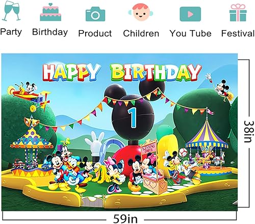 Miniatura 2 de Fondo de Mickey Mouse Clubhouse para fiesta de primer cumpleaños, suministros de fiesta de Mickey Mouse Clubhouse, pancarta para decoración de
