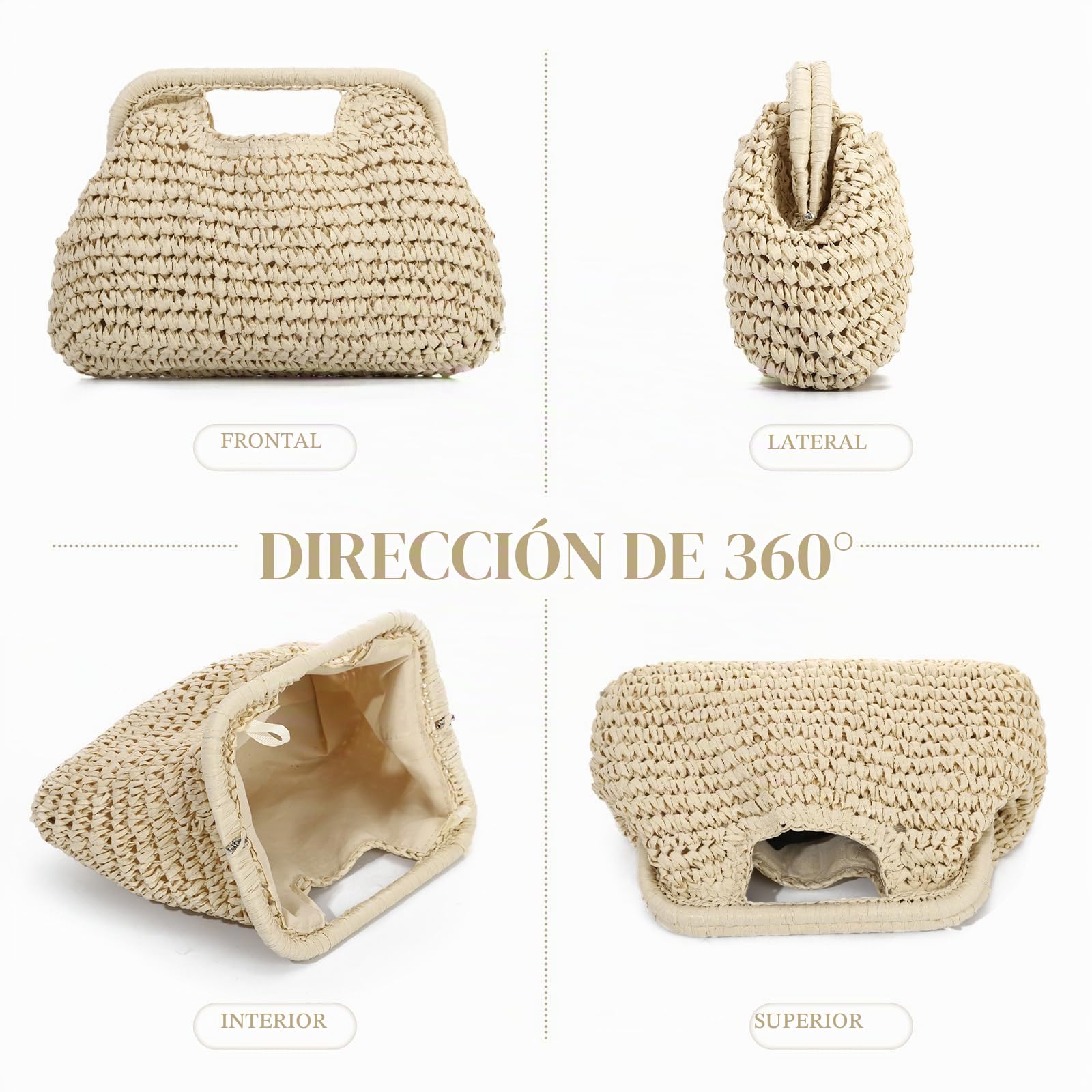EVEOUT Clutch de Paja Trenzada con Cadena Mujer Boho Bolso Tejido para Fiesta Bodas Verano Bolsos de Mano Rafia Sintética para Playa Vacaciones