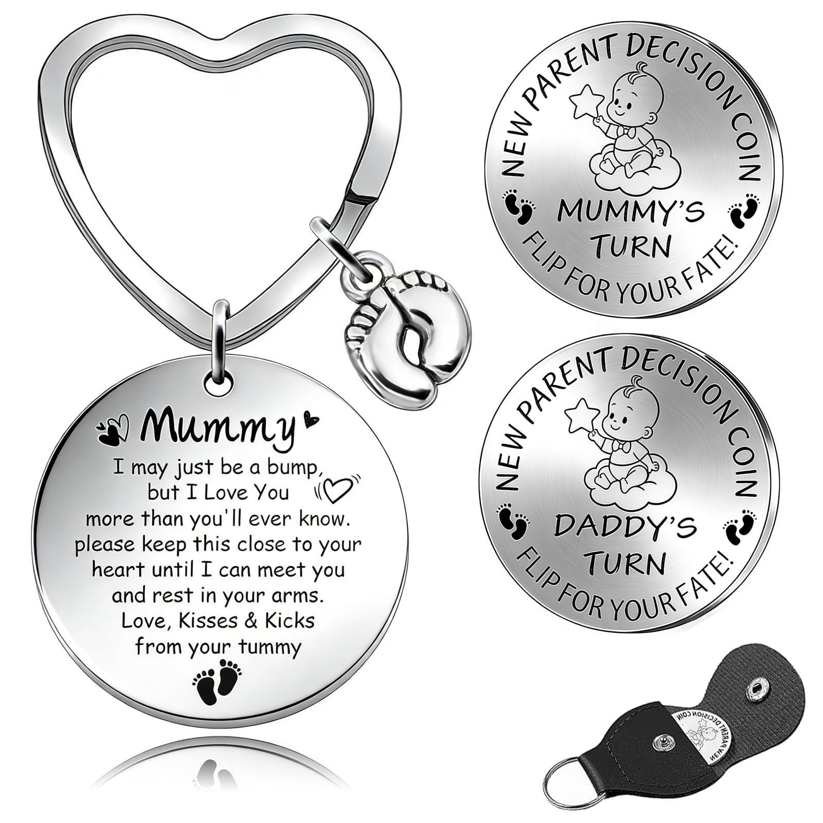 YUJUE New Mum Gifts, Mummy to Be Keyring, New Parents Decision Coin, First Mother's Day Gifts, Gifts for Expectant Parents