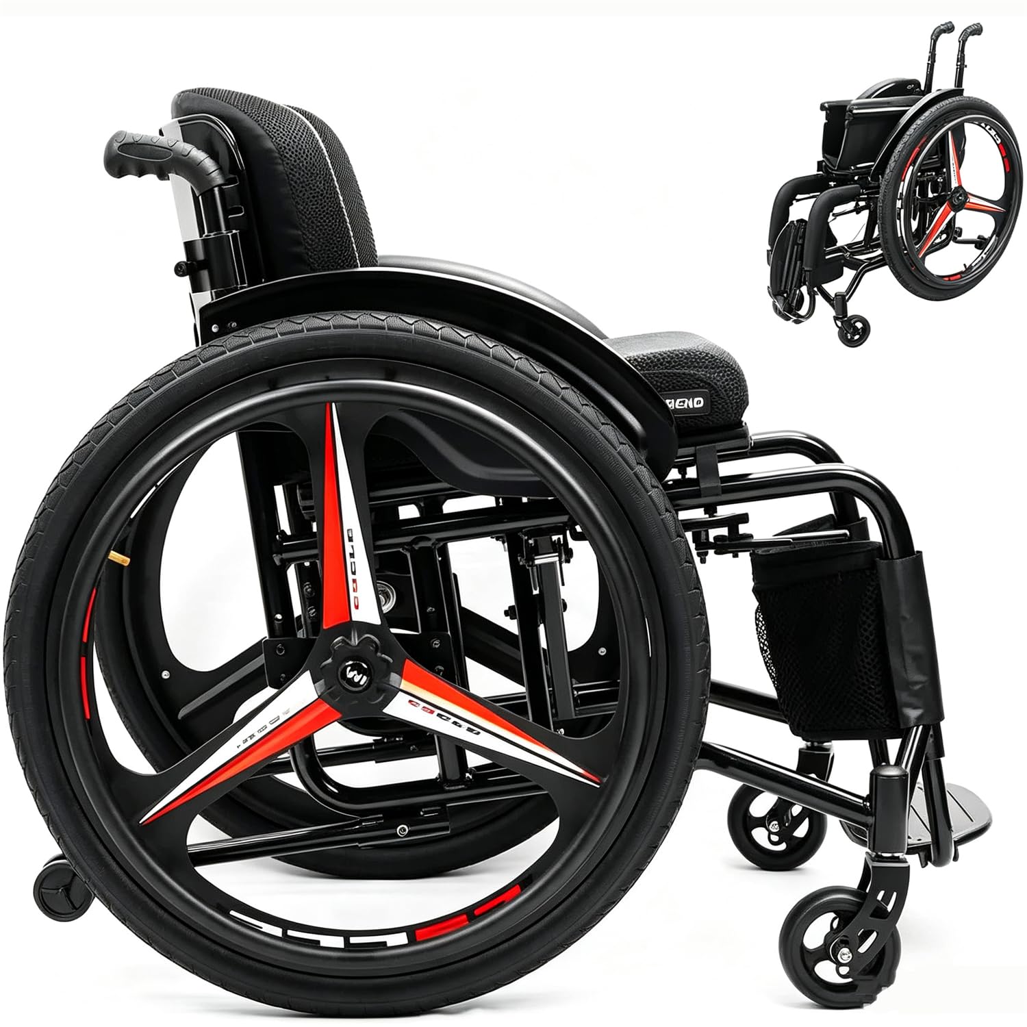 Silla De Ruedas Deportiva Todoterreno Autopropulsada | Silla De Ruedas Manual Ligera De Aleación De Aluminio, Capacidad De Carga 100Kg (220Lb), Asiento De 42cm, Extracción Rápida