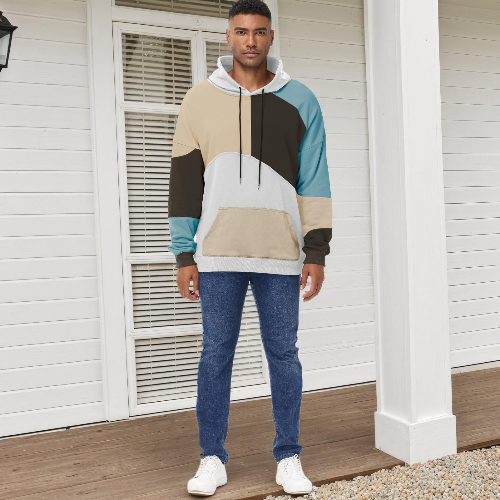 Felpa da Uomo con Cappuccio Techwear Hip Hop Unisex Streetwear Patchwork Jumper Sportiva Maglia