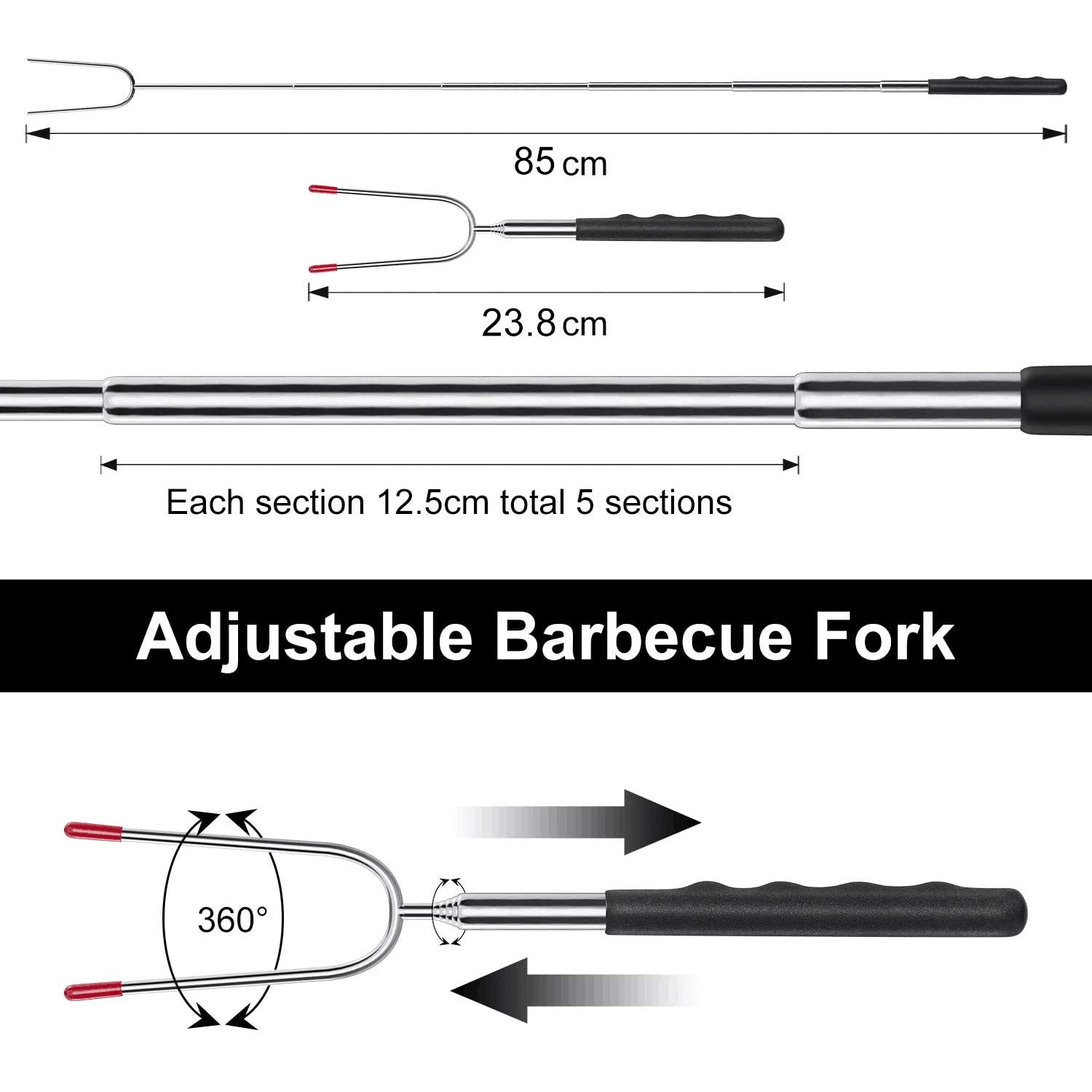 Homealexa Horquillas para Barbacoa de 6 Piezas, Brochetas Telescópicas de Acero Inoxidable, Palos para Asar Malvavisco de 85 cm Adecuado para Barbacoa, Hoguera, Camping, Picnic, Fiesta