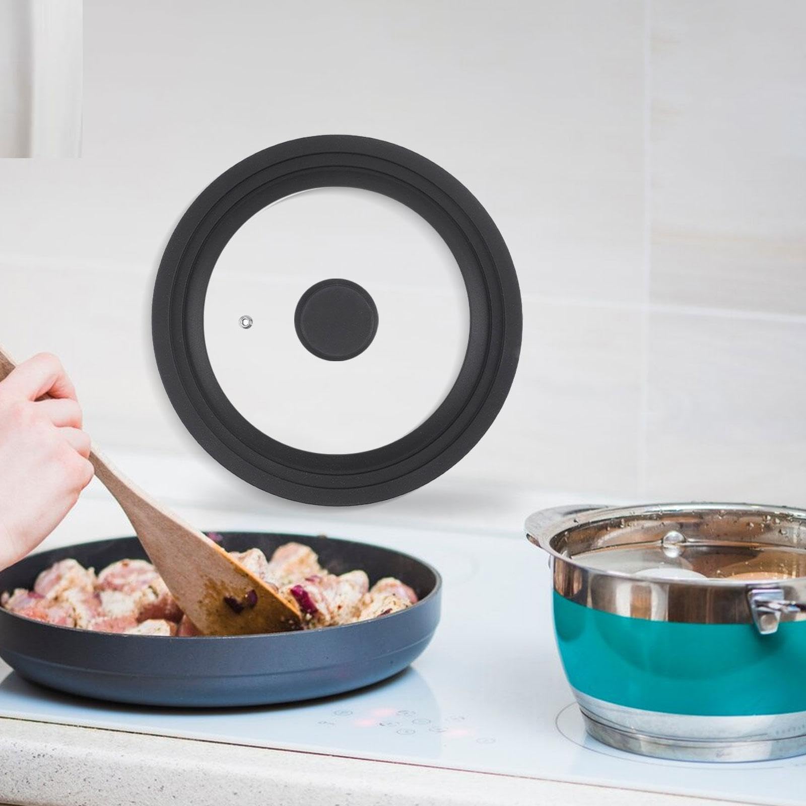 Coperchio Universale per Pentole, Accessorio Da Cucina, Coperchio in Silicone con Bordo Resistente, Adatto per Cucine Domestiche, Facile Da Pulire, Nero 31 cm