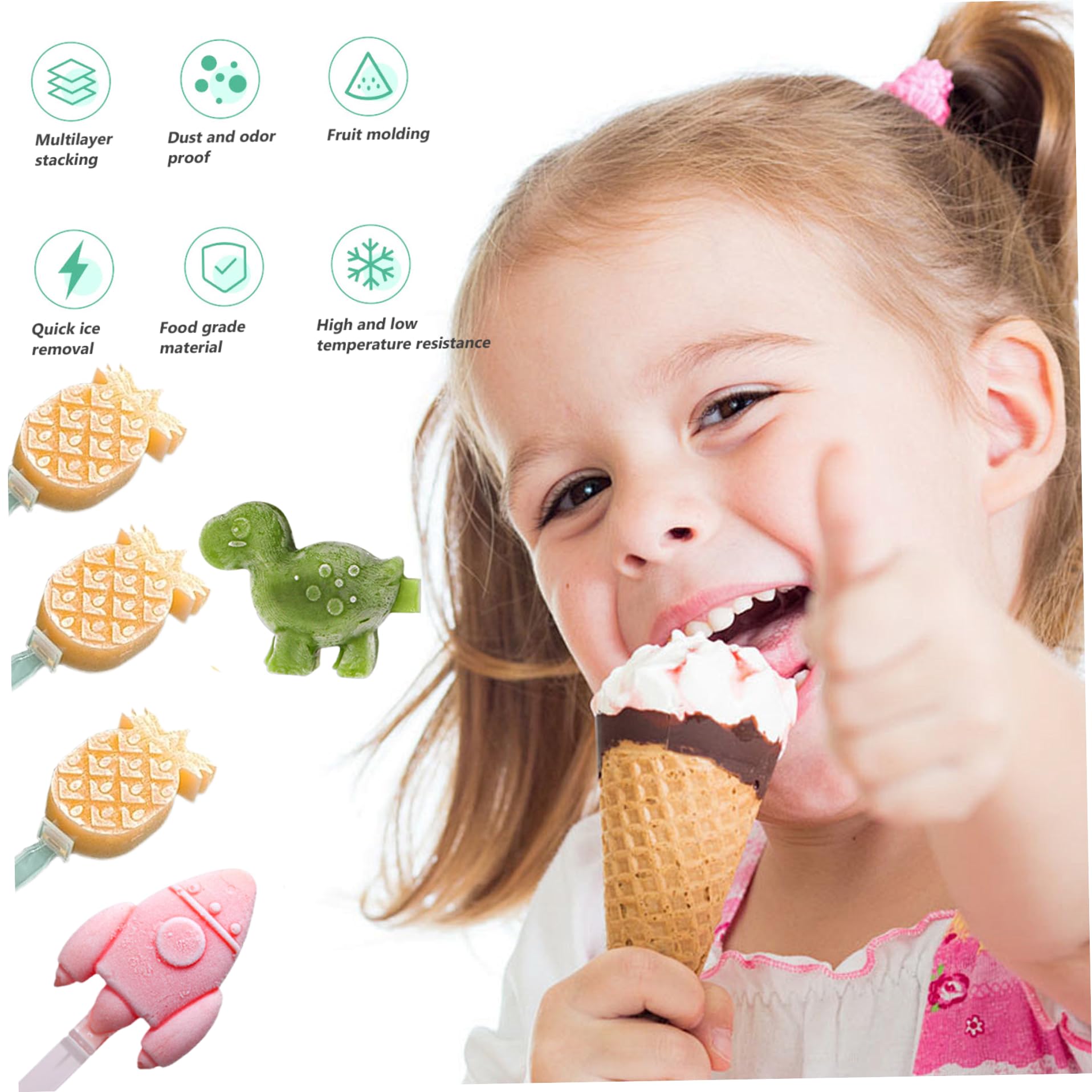 4 moldes de silicona para paletas de bebé, 3 cavidades, sin BPA, molde para helado, lindo dinosaurio, frutas, forma de coche, molde para hielo con tapa y 24 palos
