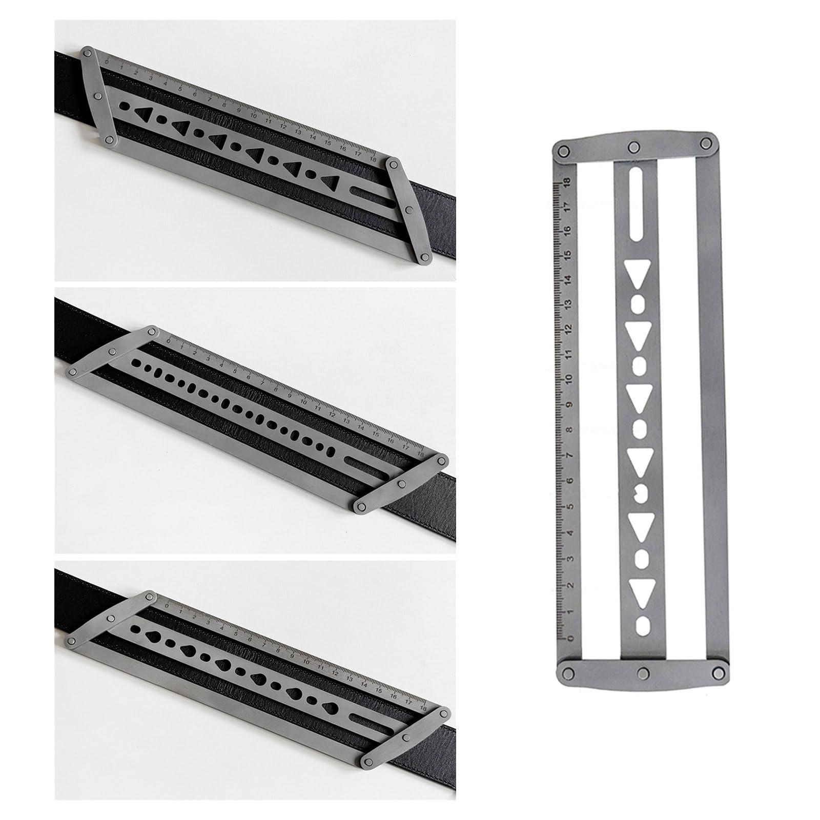 Gabarit de perforation pour ceinture en cuir - Outil de positionnement des trous en acier inoxydable - Règle avec marquage d'échelle - Guide de trou en acier inoxydable