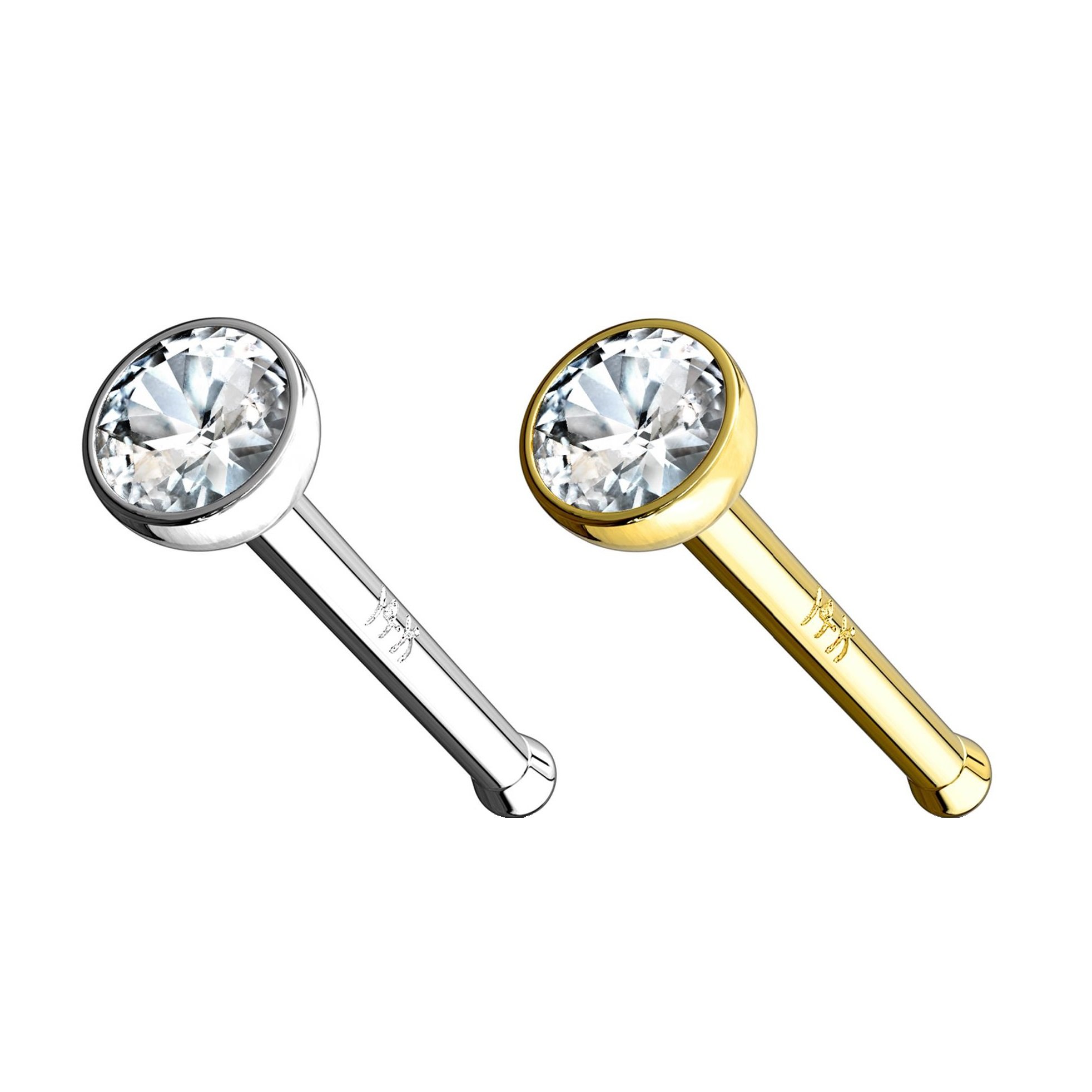 Nasen-Piercing ZIRKONIA Nasen-Ring Nasen-Stecker 14 Karat Weißgold Gelbgold Clear Stab-Dicke 0,8/1mm Stab-Länge 6mm Stein 2mm